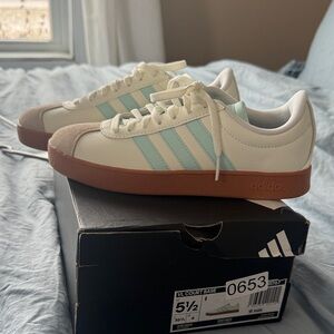 Adidas White/Cream and Light Blue Sneakers with Brown Soles